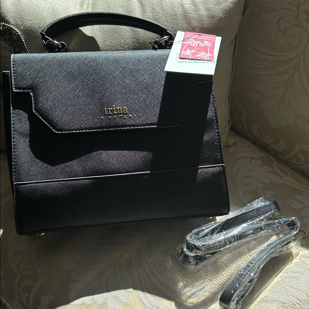 Trina Turk Black Satchel Bag with Optional Shoulder Strap NWT